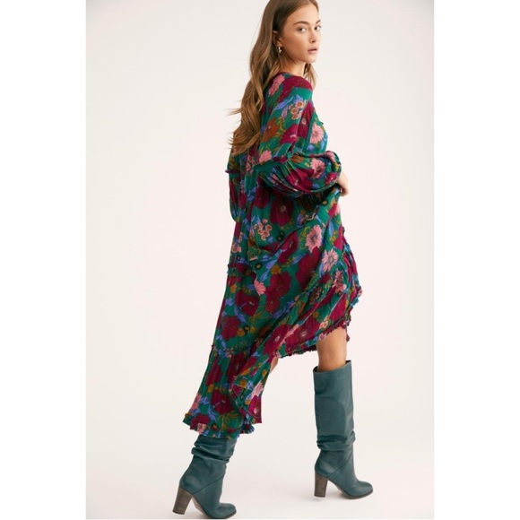 Free People In The Moment Dress Oversized Boho Floral Green Floral Print M - Picture 3 of 15